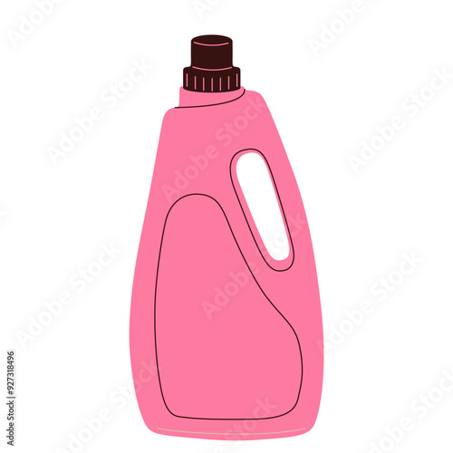 Cleaning chemicals, home detergents in plastic bottles and wiper. Washing cleansing sanitary liquid products.