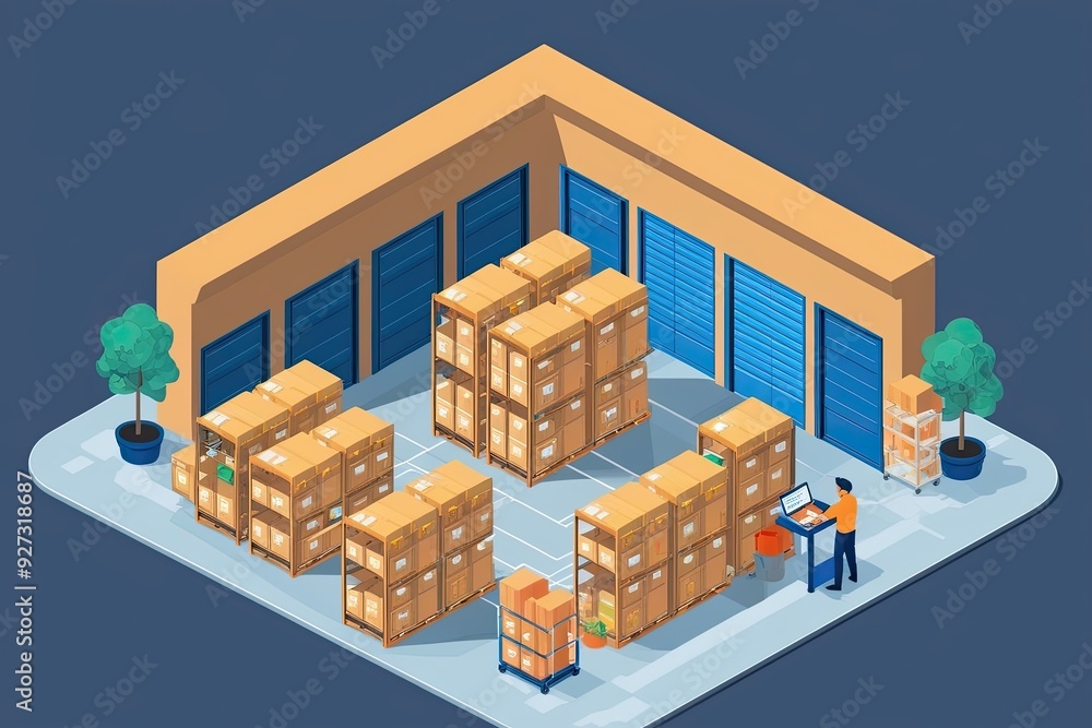 Isometric Illustration of an Advanced Smart Warehouse Management System ...