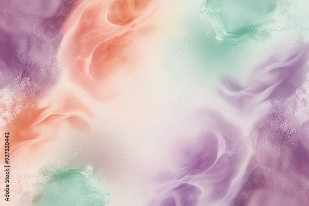 Fototapeta premium Dreamy Gradient Wash Background in Peach Lilac and Mint with Textured Noise and Color Flow