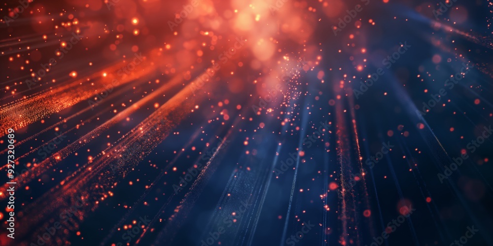 Fototapeta premium A bright blue sky with a red and orange background. The sky is filled with bright, sparkling lights that create a sense of wonder and excitement