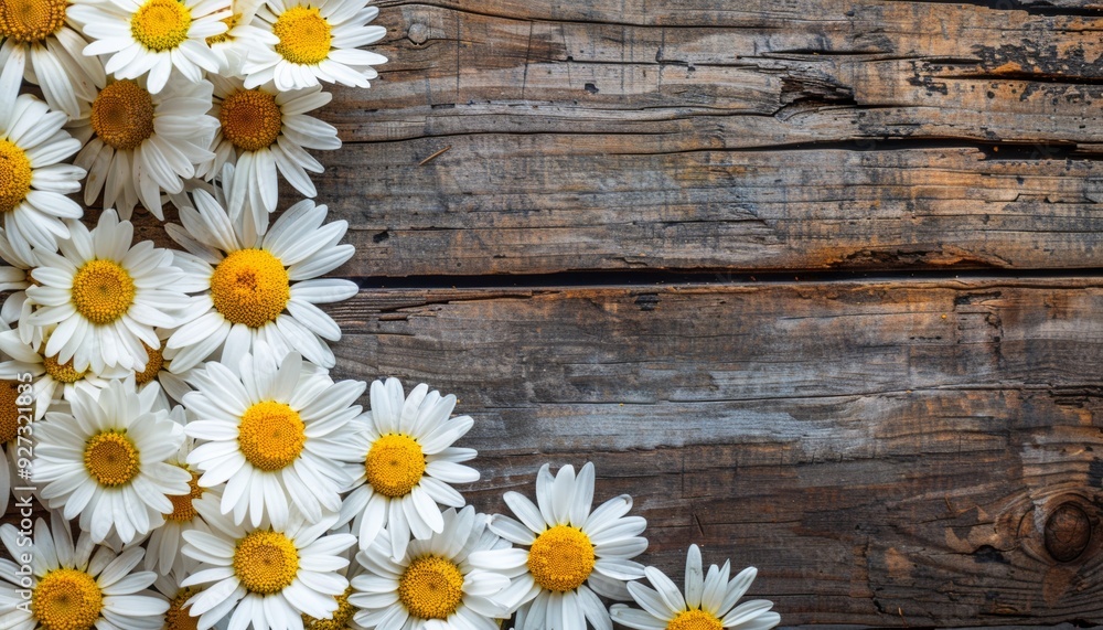 Obraz premium Bright Daisy Flowers on Wooden Table in Sunlight