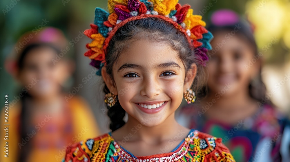 Fototapeta premium A young girl wearing a colorful headband and smiling