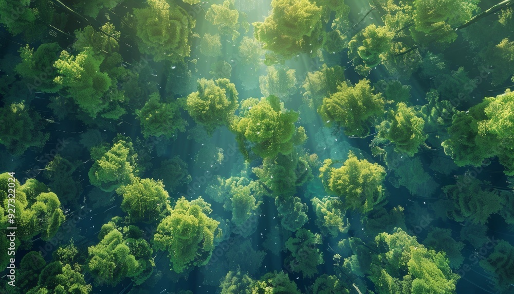 Top View of an Animated Forest with Vibrant Colors Top View of an Animated Forest with Vibrant Colors
