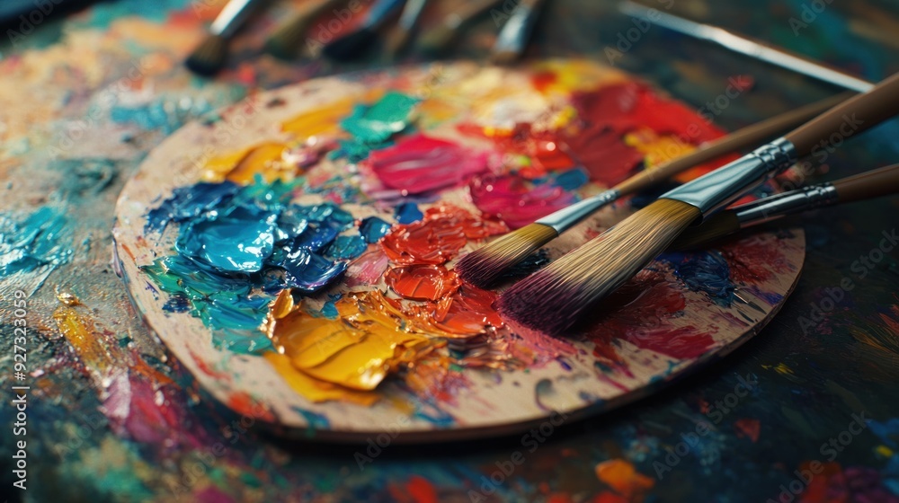 Artistic Palette with Brushes and Vibrant Colors Artistic Palette with Brushes and Vibrant Colors