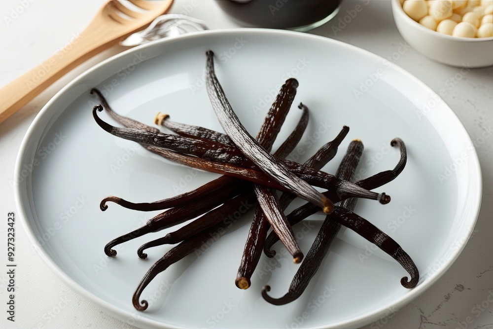 Fototapeta premium Vanilla Beans Processed on White Surface for Culinary Mastery