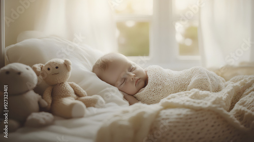 Infant Stock Photos: Serene Nursery Scenes with Sleeping Babies & Soft Pastels