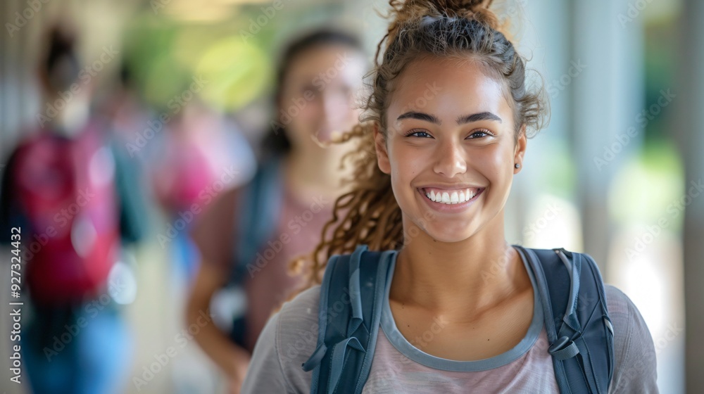 Portrait of a female student with a backpack going to school Portrait of a female student with a backpack going to school