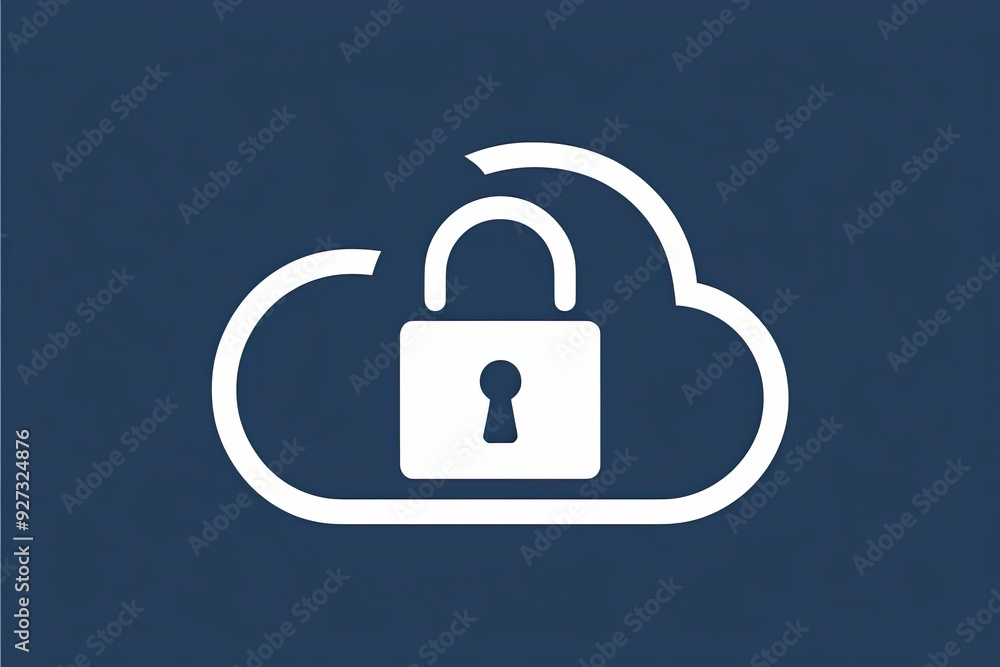 Unique Visualization of Cloud Cybersecurity with Lock Icon Representing Data Protection and Information Security Unique Visualization of Cloud Cybersecurity with Lock Icon Representing Data Protection and Information Security