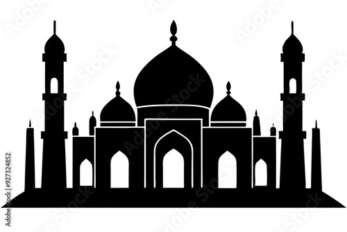 islamic mosque silhouette vector, black silhouette mosque vector illustration	
