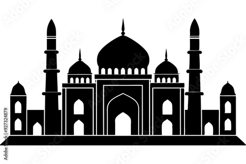islamic mosque silhouette vector, black silhouette mosque vector illustration	
