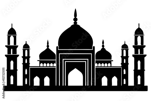 isolated black silhouette of a mosques collection, black silhouette mosque vector illustration	
