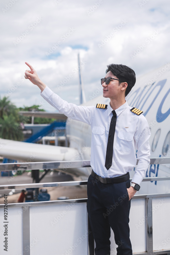 Portrait of a trained airplane captain in uniform preparing to fly.
