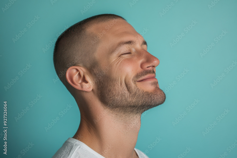 Obraz premium A close up of a man's face with her eyes closed