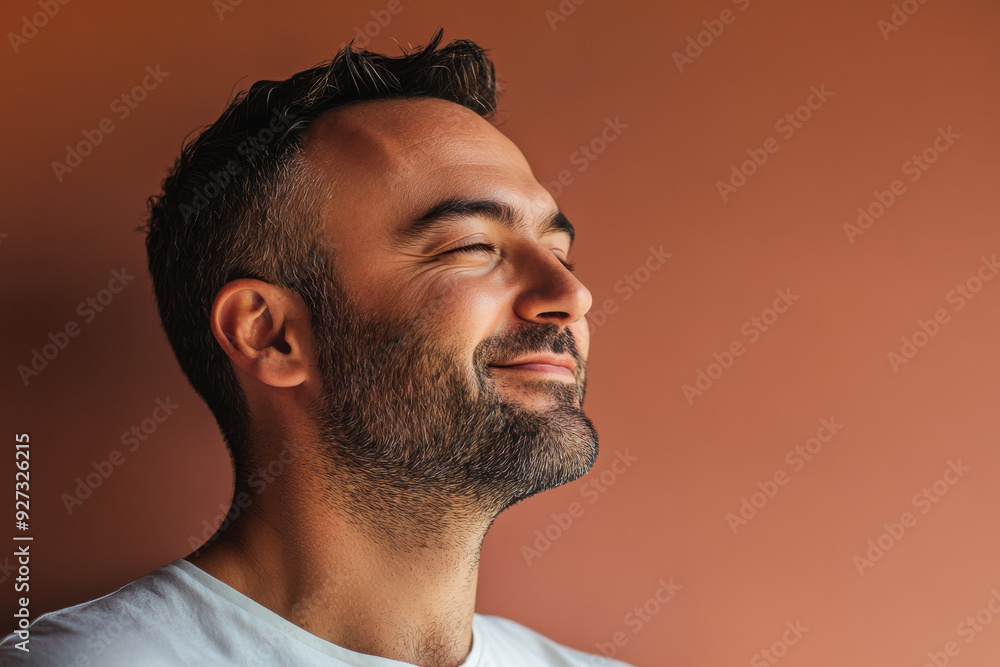 Obraz premium A close up of a man's face with her eyes closed