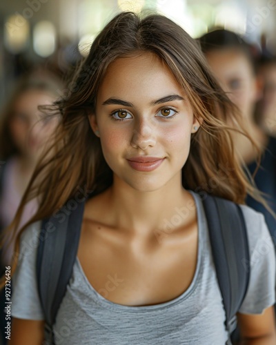 female student with a backpack going to college
