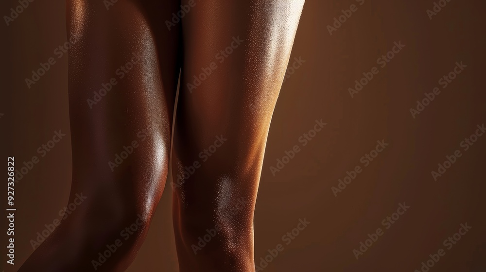 Naklejka premium Close up of flawless, toned female leg with smooth, cellulite free skin under soft natural light