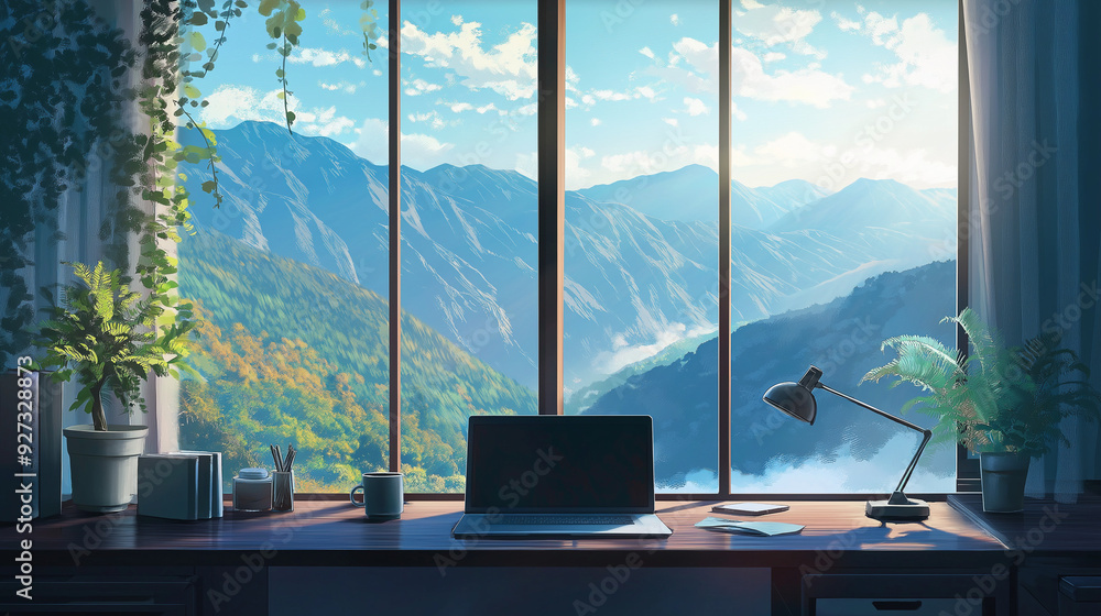 Anime Art Home Office: Blending Indoors and Natural Landscape Anime Art Home Office: Blending Indoors and Natural Landscape