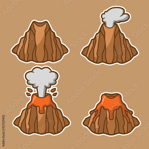 set of volcano good for sticker, clip art, element design, pattern design, etc
