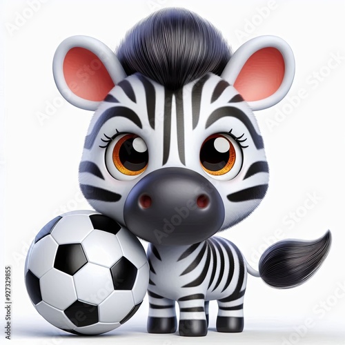 Cute Zesty zebra with a soccer ball , 3d Generative aI 