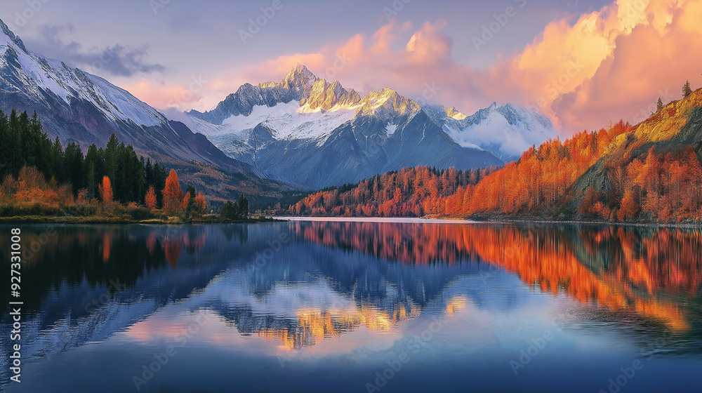 Fototapeta premium reflection of the mountain in lake