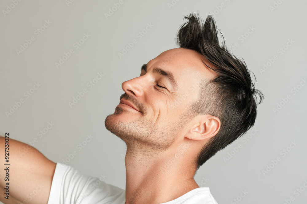 Fototapeta premium A close up of a man's face with her eyes closed