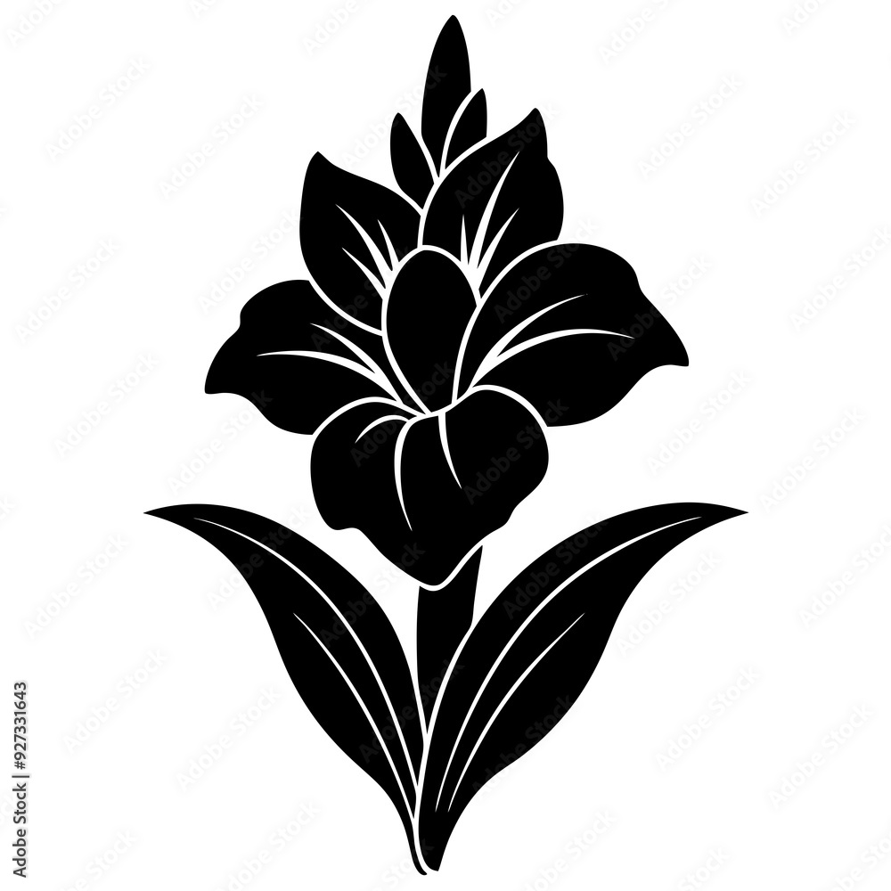 Obraz premium gladiolus flower silhouette vector line art icon
