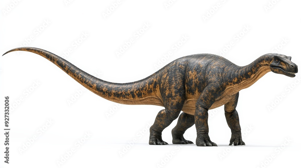 Realistic depiction of a prehistoric dinosaur on a white background, showcasing its scale and detail. Realistic depiction of a prehistoric dinosaur on a white background, showcasing its scale and detail.