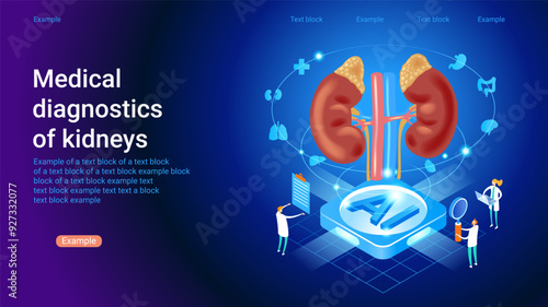 Medical diagnostics of kidneys.  Modern treatment future medicine. Innovative health care analysis of AI technology.