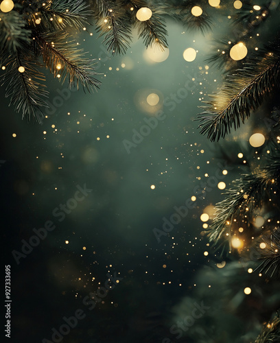 Wallpaper Mural Christmas tree branches with lights on a dark green background, with space for text. This image represents the concept of Christmas and New Year's celebrations
 Torontodigital.ca