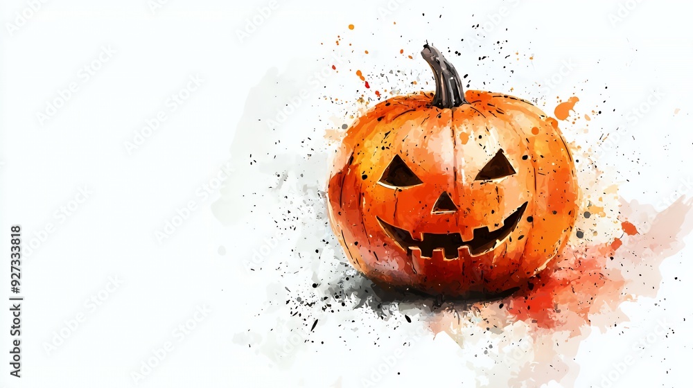 Watercolor style illustration of a jack-o-lantern with a spooky smile. Watercolor style illustration of a jack-o-lantern with a spooky smile.