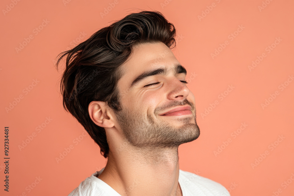 A close up of a man's face with her eyes closed A close up of a man's face with her eyes closed