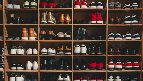 Wallpaper Mural A shoe rack with neatly arranged shoes and accessories Torontodigital.ca