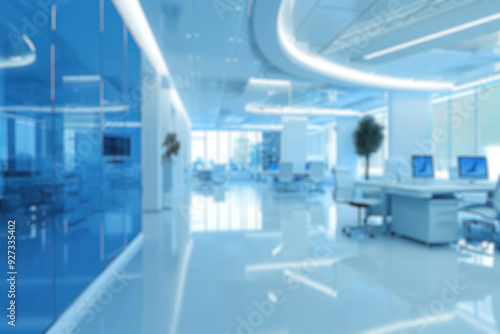 blue tone blur office interior room hall background modern