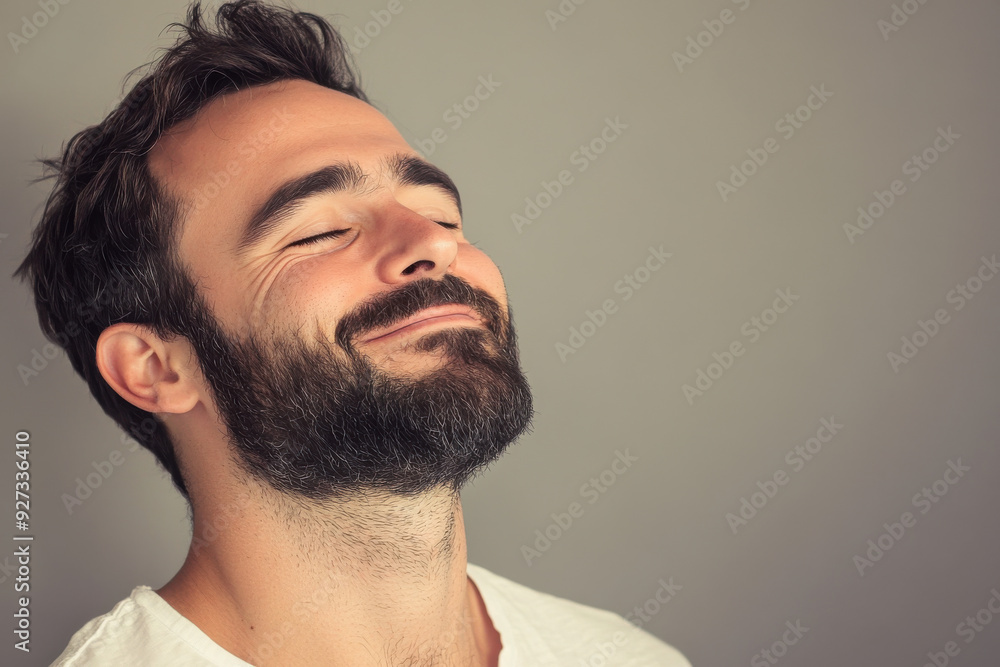 Obraz premium A close up of a man's face with her eyes closed