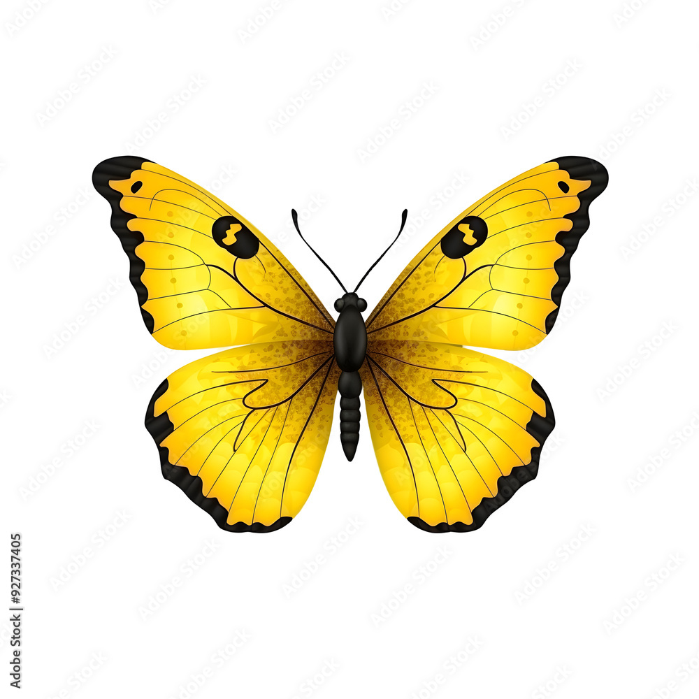 Vibrant Yellow Butterfly with Detailed Wings Isolated on White Background Vibrant Yellow Butterfly with Detailed Wings Isolated on White Background
