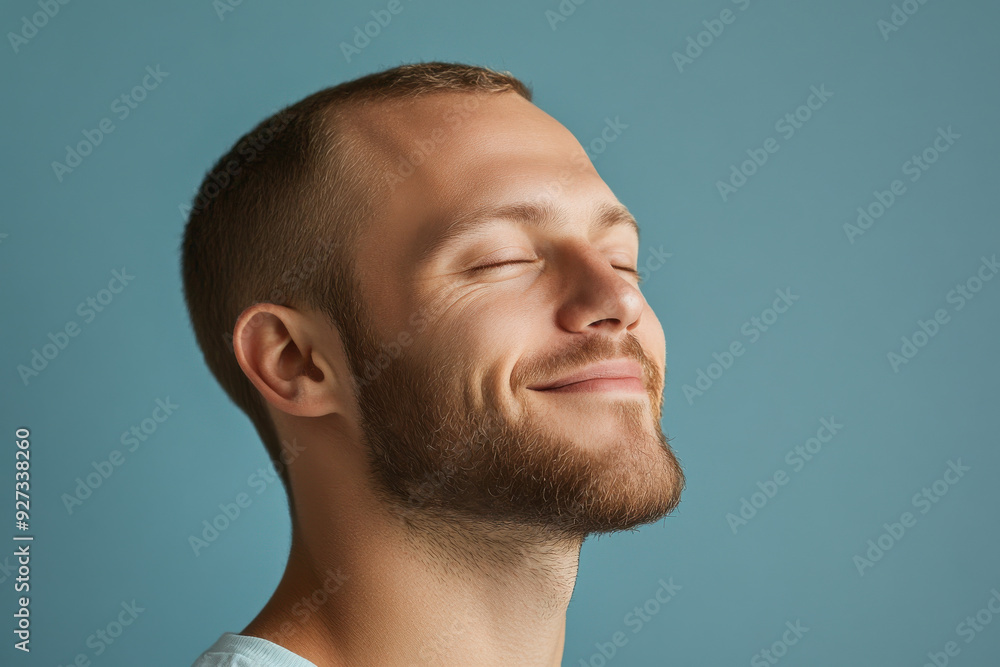 Fototapeta premium A close up of a man's face with her eyes closed