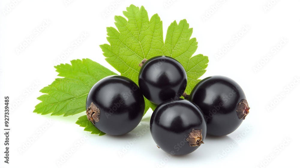Fresh Black Currants with Green Leaves on White Background Fresh Black Currants with Green Leaves on White Background