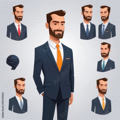 different versions of a business man in cartoon form