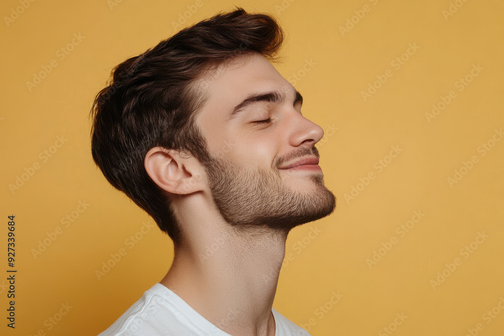 A close up of a man's face with her eyes closed A close up of a man's face with her eyes closed