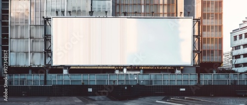 Large empty billboard on an urban street, ready for advertisement, providing a blank canvas amidst an industrial, city backdrop.