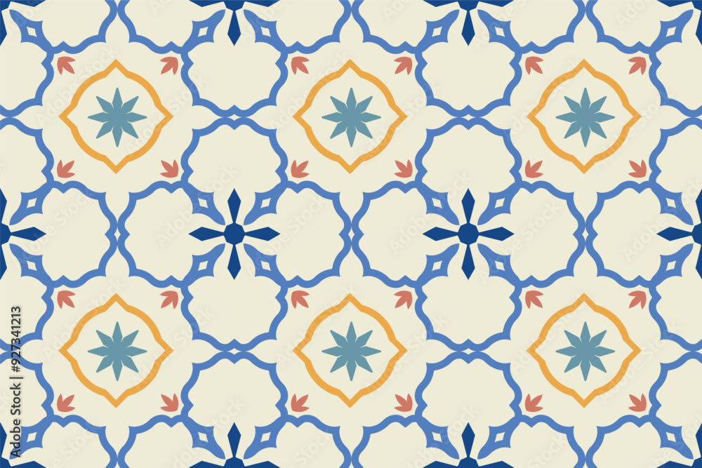 Fototapeta premium Bright geometric seamless pattern. Mosaic color ornament print. Tile trendy background