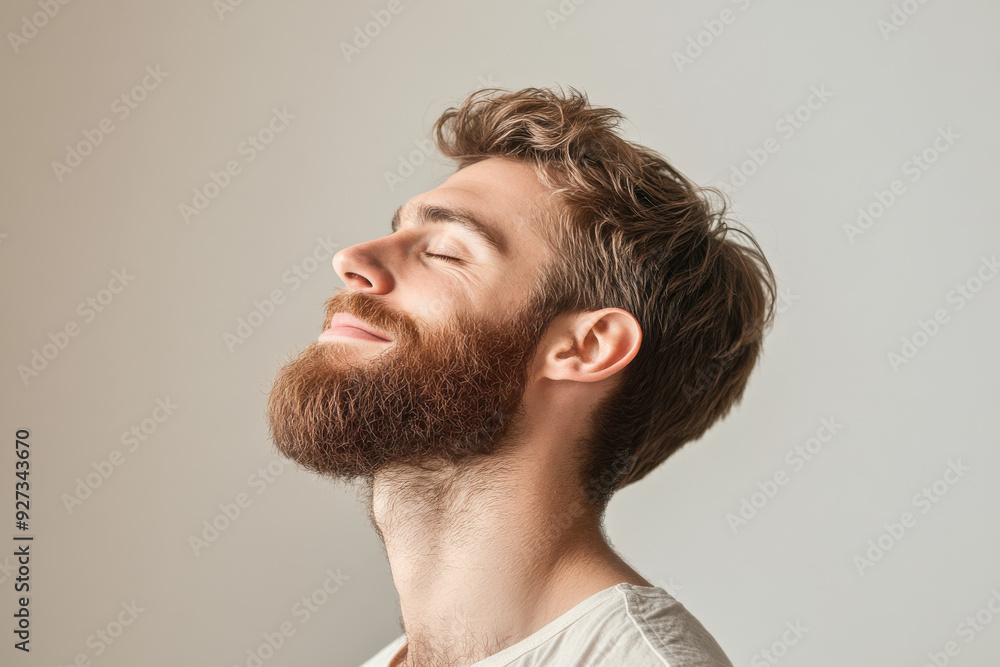 A close up of a man's face with her eyes closed