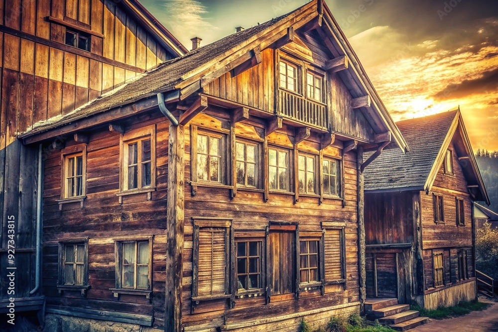 Weathered wooden architecture nostalgic study atmosphere warm beige tone documentary style film grain texture Weathered wooden architecture nostalgic study atmosphere warm beige tone documentary style film grain texture