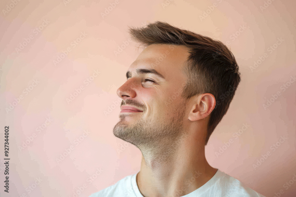 Fototapeta premium A close up of a man's face with her eyes closed