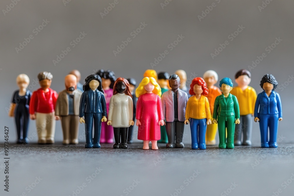 Obraz premium Diverse Miniature People Standing in a Row