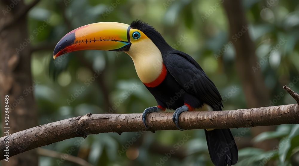 Fototapeta premium Beautiful toucan sitting on tree.generative.ai