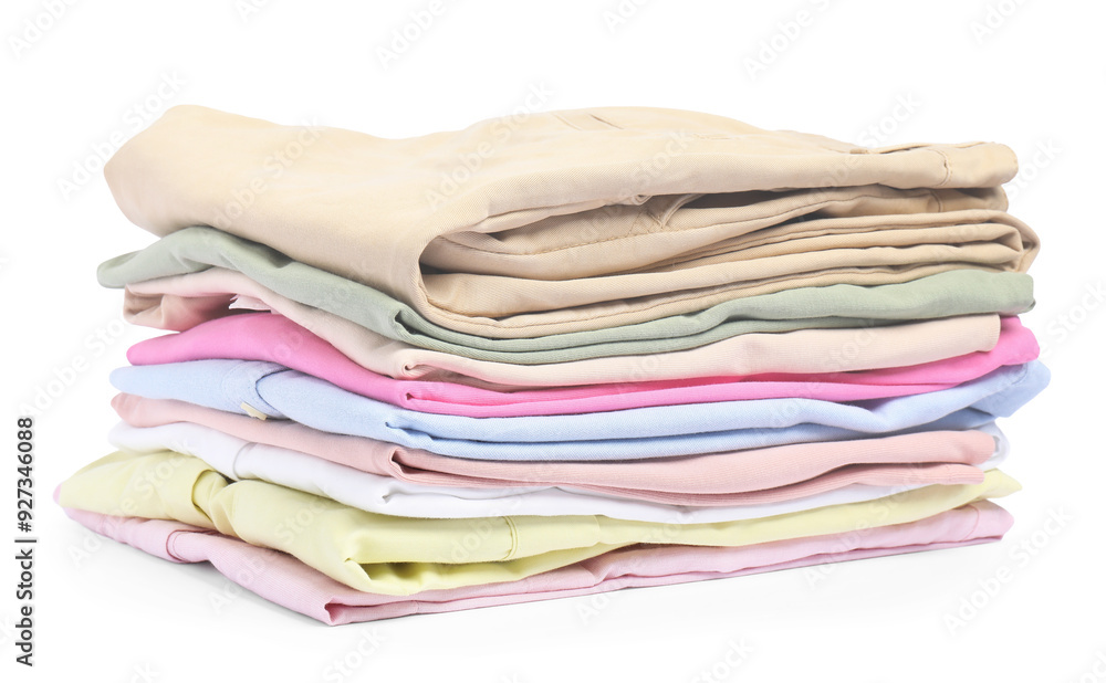 Stack of colorful clothes isolated on white Stack of colorful clothes isolated on white