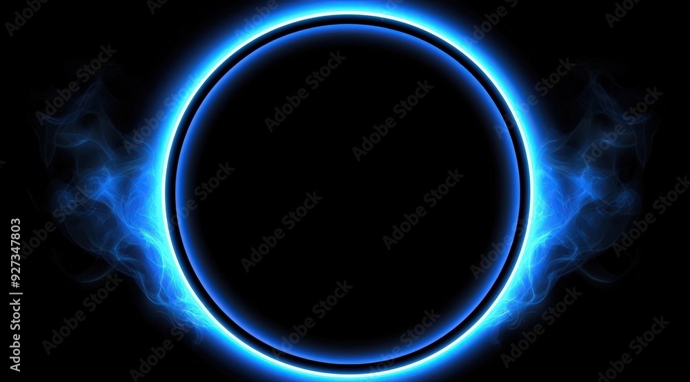 Obraz premium Glowing Blue Circular Energy Ring with Smoky Effect on Dark Background