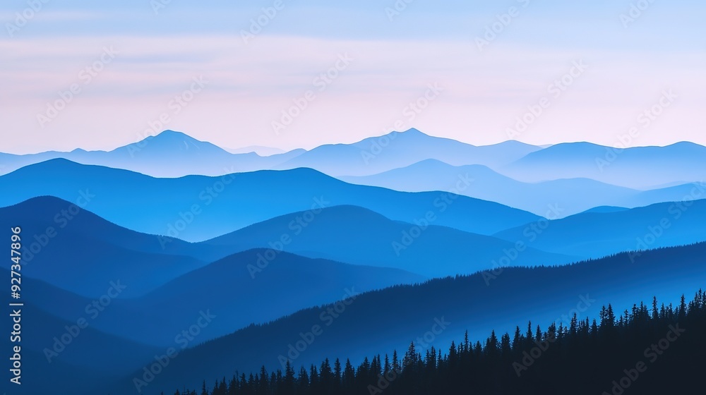 Obraz premium Image of Mountains on the Horizon: Scenic View Featuring Majestic Mountain Peaks Against a Vast Horizon. The Landscape Captures the Beauty of the Mountain Range with a Focus on its Grand Scale and Nat