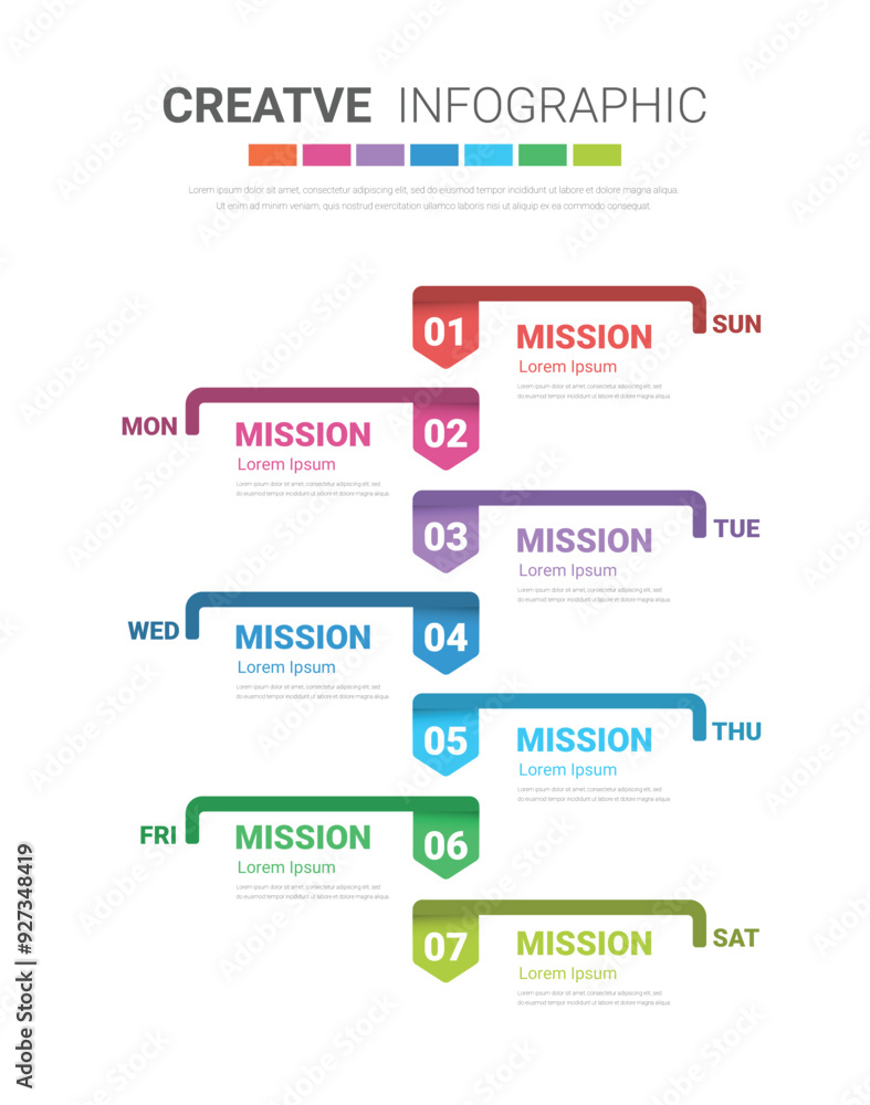 Per Day Process Flow Timeline business for 7 day, 7 options, infographic design vector and ...